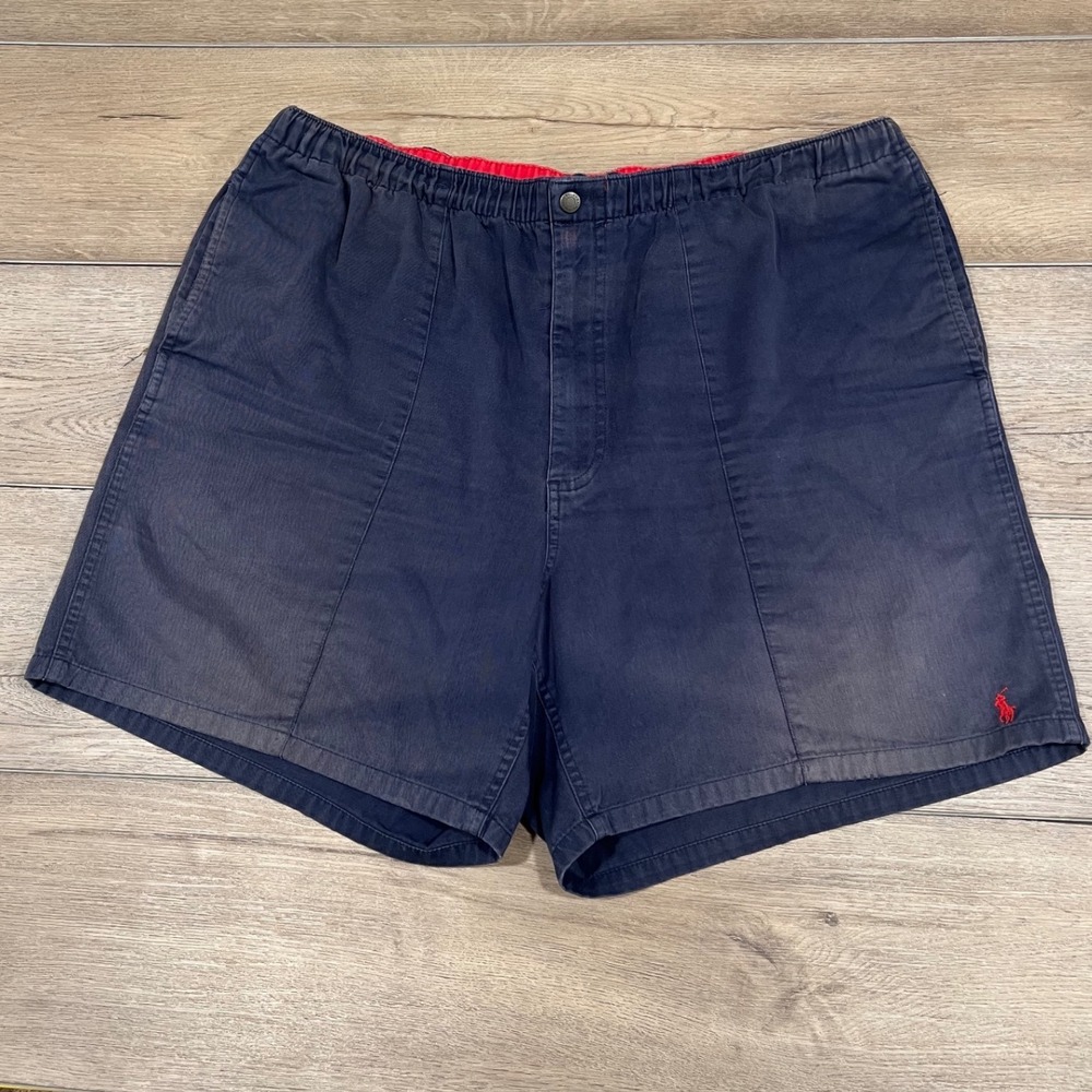 Polo Ralph Lauren Mens XXL Navy Blue Elastic Waist Chino Shorts Red Pony Logo